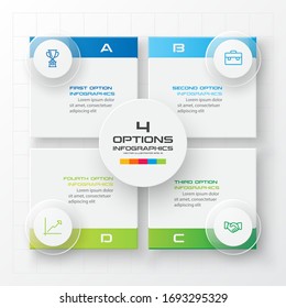 Business infographics template 4 steps with square,Element for design invitations,Vector illustration.