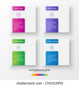 Plantilla de infografía empresarial 4 pasos con cuadrado,Elemento para invitaciones de diseño,Ilustración vectorial.