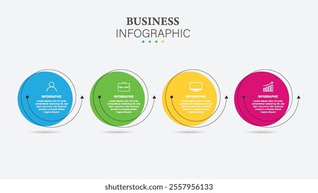 Business Infographics template with 4 steps, circles, options and marketing icons. Vector linear infographic elements.
