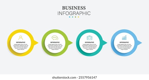 Business Infographics template with 4 steps, circles, options and marketing icons. Vector linear infographic elements.