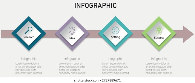 Modelo de infográfico de negócios 4 etapas modelo de retângulo. Infográfico comercial de apresentação. Plano de fundo abstrato da ilustração vetorial.