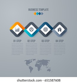 Business infographics template 4 steps with square. Can be used for workflow layout, diagram, number options, web design, presentations