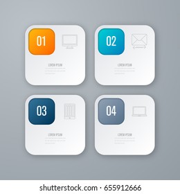 Business infographics template 4 steps with square. Can be used for workflow layout, diagram, number options, web design, presentations