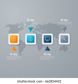 Business infographics template 4 steps with square. Can be used for workflow layout, diagram, number options, web design, presentations