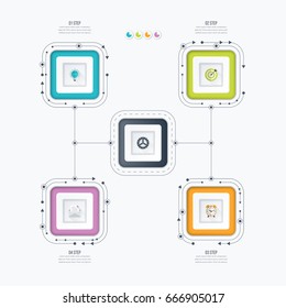 Business infographics template 4 steps with square. Can be used for workflow layout, diagram, number options, web design, presentations