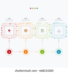 Business infographics template 4 steps with square. Can be used for workflow layout, diagram, number options, web design, presentations