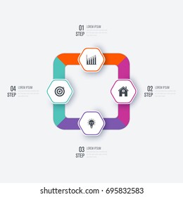 Business infographics template 4 steps with hexagon. Can be used for workflow layout, diagram, number options, web design, presentations