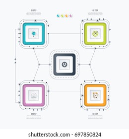 Business infographics template 4 steps with square. Can be used for workflow layout, diagram, number options, web design, presentations