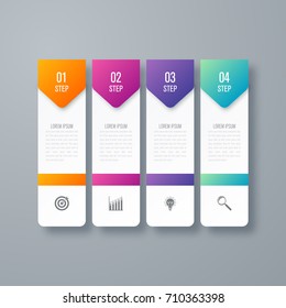 Business infographics template 4 steps with square. Stock vector. Dynamic infographics stylish geometric. element for design business invitations, gift cards, flyers and brochures