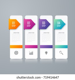 Business infographics template 4 steps square. Data and information visualization. Dynamic infographics stylish geometric. element for design business invitations, gift cards, flyers and brochures