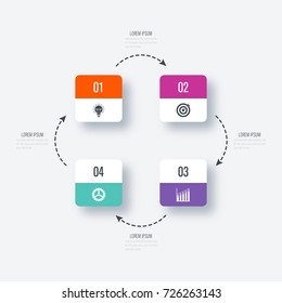 Business infographics template 4 steps with square. Stock vector. Dynamic infographics stylish geometric. element for design business invitations, gift cards, flyers and brochures