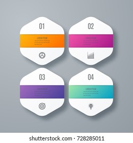 Business infographics template 4 steps with hexagon. Stock vector. Dynamic infographics stylish geometric. element for design business invitations, gift cards, flyers and brochures