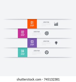 Business infographics template 4 steps square. Data and information visualization. Dynamic infographics stylish geometric. element for design business invitations, gift cards, flyers and brochures
