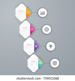 Business infographics template 4 steps square. Data and information visualization. Dynamic infographics stylish geometric. element for design business invitations, gift cards, flyers and brochures