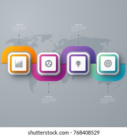 Business infographics template 4 steps square. Data and information visualization. Dynamic infographics stylish geometric. element for design business invitations, gift cards, flyers and brochures