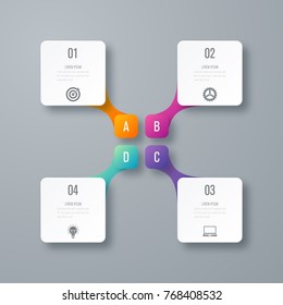 Business infographics template 4 steps square. Data and information visualization. Dynamic infographics stylish geometric. element for design business invitations, gift cards, flyers and brochures