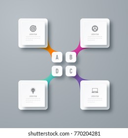 Business infographics template 4 steps square. Data and information visualization. Dynamic infographics stylish geometric. element for design business invitations, gift cards, flyers and brochures