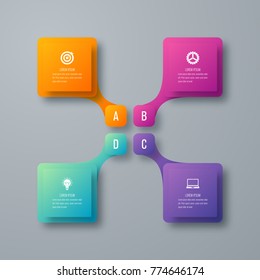 Business infographics template 4 steps square. Data and information visualization. Dynamic infographics stylish geometric. element for design business invitations, gift cards, flyers and brochures