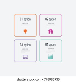 Business infographics template 4 steps square. Data and information visualization. Dynamic infographics stylish geometric. element for design business invitations, gift cards, flyers and brochures