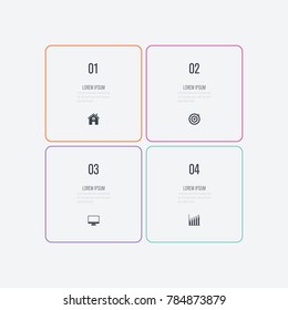 Business infographics template 4 steps square. Data and information visualization. Dynamic infographics stylish geometric. element for design business invitations, gift cards, flyers and brochures