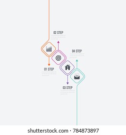 Business infographics template 4 steps square. Data and information visualization. Dynamic infographics stylish geometric. element for design business invitations, gift cards, flyers and brochures