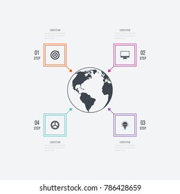Business infographics template 4 steps square. Data and information visualization. Dynamic infographics stylish geometric. element for design business invitations, gift cards, flyers and brochures