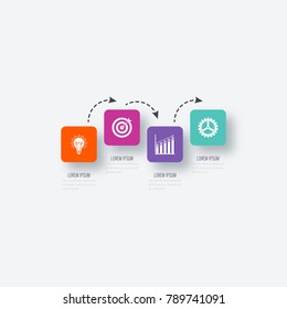 Business infographics template 4 steps square. Data and information visualization. Dynamic infographics stylish geometric. element for design business invitations, gift cards, flyers and brochures