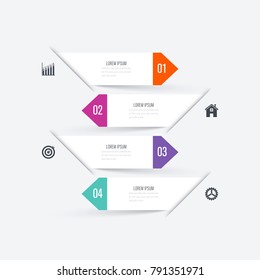 Business infographics template 4 steps square. Data and information visualization. Dynamic infographics stylish geometric. element for design business invitations, gift cards, flyers and brochures