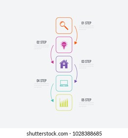 Business infographics template 5 steps square. Data and information visualization. Dynamic infographics stylish geometric. element for design business invitations, gift cards, flyers and brochures