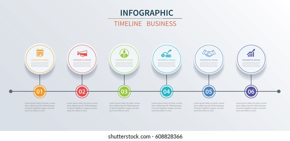 Business infographics template 6 data with circle. Can be used for workflow layout, diagram, number options,  web design, presentations