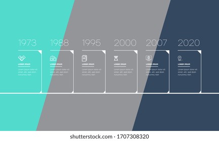 Business infographics template with 6 steps on timeline diagrams in white color background. Can be used for process diagram, presentations, workflow layout, banner, flow chart, info graph.