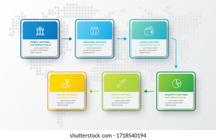 Business infographics template 6 steps with square,Element for design invitations,Vector illustration.