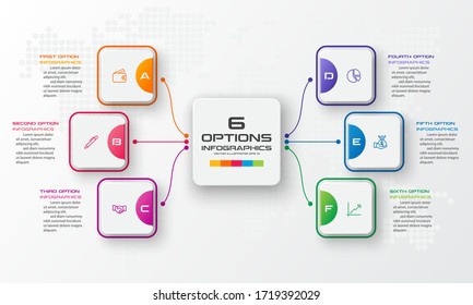 Business infographics template 6 steps with square,Element for design invitations,Vector illustration.