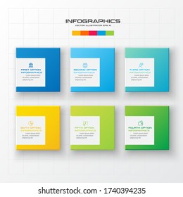 Business infographics template 6 steps with square,Element for design invitations,Vector illustration.