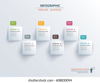 Business infographics template 6 steps with square. Can be used for workflow layout, diagram, number options,  web design, presentations