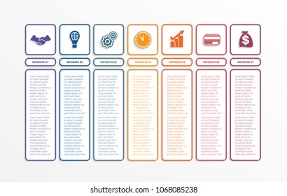 Business infographics template with 7 options, parts or processes for web design, annual report, diagram, presentation.