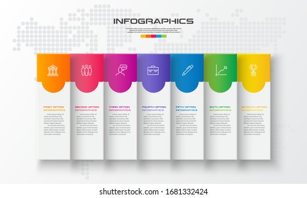 Business Infographics Template 7 Steps Rectangle,Vector Illustration.