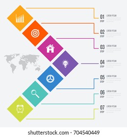 Business infographics template 7 steps with square. Can be used for workflow layout, diagram, number options, web design, presentations