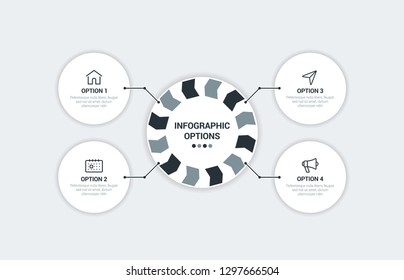 Business infographics template with circular shape for presentation, education, web design, banners, brochures. Vector design template icons for 4 options. EPS10