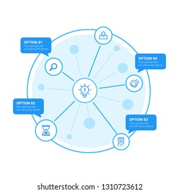 Business infographics template with circular shape for presentation, education, web design, banners, brochures. Vector design template icons for 4 options. EPS10