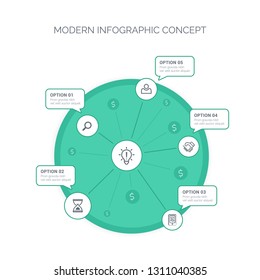 Business infographics template with circular shape for presentation, education, web design, banners, brochures. Vector design template icons for 5 options. EPS10