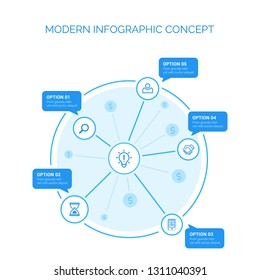 Business infographics template with circular shape for presentation, education, web design, banners, brochures. Vector design template icons for 5 options. EPS10