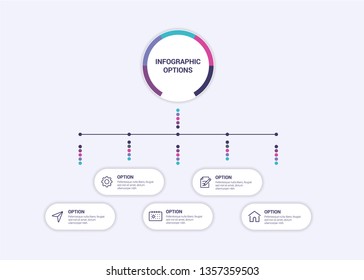 Business infographics template with circular shape for presentation, education, web design, banners, brochures. Vector design template icons for 5 options. EPS10