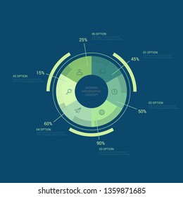 Business infographics template with circular shape for presentation, education, web design, banners, brochures. Vector design template diagram for 6 options. EPS10