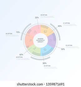 Business infographics template with circular shape for presentation, education, web design, banners, brochures. Vector design template diagram for 6 options. EPS10