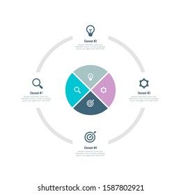 Business infographics template with circular shape for presentation, education, web design, banners, brochures. Vector design template diagram for 4 options. EPS10
