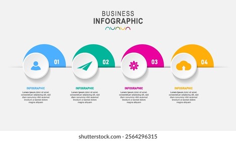 business infographics template icons with 4 circles on timeline diagrams in white color background