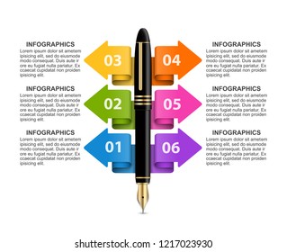 Business infographics template. Ink pen with colored arrows in different directions. Infographics for business presentations or information banner. 