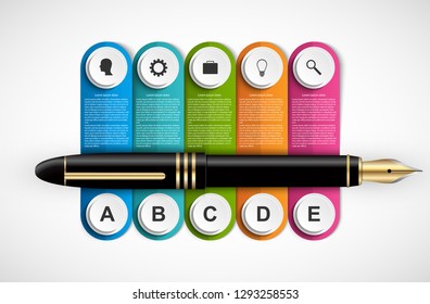 Business infographics template. Ink pen with six solutions. Infographics for business presentations or information banner.