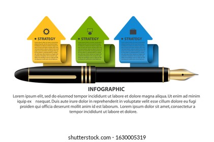 Business infographics template. Ink pen with multicolored arrows. Infographics for business presentations or information banner.  